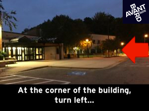 At the corner of the building, turn left...